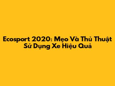 Ecosport 2020: Mẹo Và Thủ Thuật Sử Dụng Xe Hiệu Quả