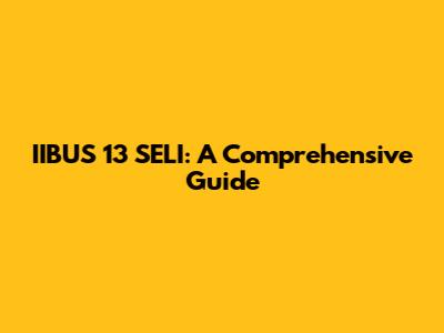 IIBUS 13 SELI: A Comprehensive Guide