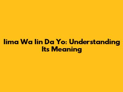 Iima Wa Iin Da Yo: Understanding Its Meaning