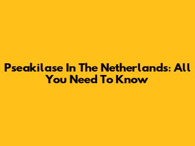 Pseakilase In The Netherlands: All You Need To Know