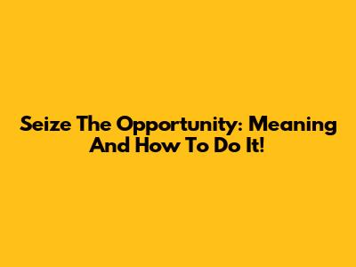 Seize The Opportunity: Meaning And How To Do It!