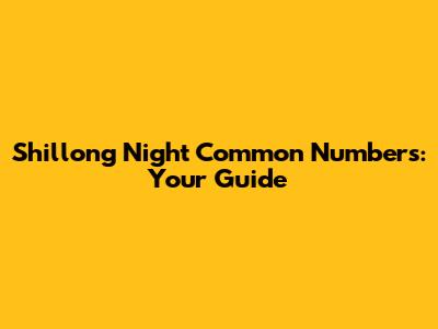 Shillong Night Common Numbers: Your Guide