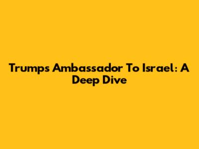 Trump's Ambassador To Israel: A Deep Dive