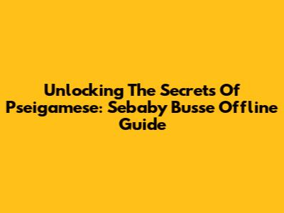 Unlocking The Secrets Of Pseigamese: Sebaby Busse Offline Guide
